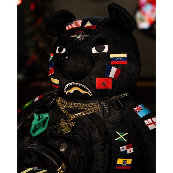 Sprayground James First Class Global Flag MoneyBear Backpack🔥New Black Bear Bag - Picture 7 of 11